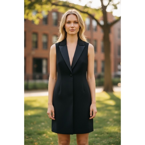 Alice + Olivia Dresses & Skirts - Alice Olivia Black Sleeveless Tuxedo‎ Style Blazer Dress Mini XS